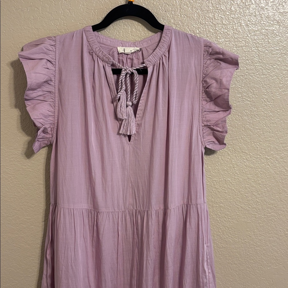 Elan Lightweight Maxi Teired Ruffle Sleeve Dress Purple Sz M - Picture 3 of 9